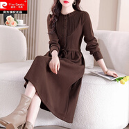 皮爾卡丹咖色氣質(zhì)優(yōu)雅連衣裙女秋冬2025新款中長(cháng)款時(shí)尚寬松打底長(cháng)裙子 深咖色 XL 110-120