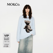 MO&Co.毛衣秋冬含含羊駝毛馬海毛V領(lǐng)黑白條紋慵懶寬松摩安珂 愛麗斯藍(lán)色 XS 155