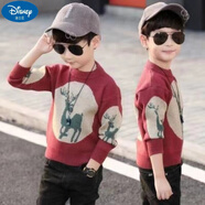 迪士尼（Disney）男童毛衣2024新款童裝兒童套頭春秋款小鹿加絨加厚洋氣柔軟針織衫 小鹿款紅色(不加絨) 130cm