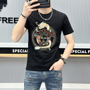柯捷豪歐洲站2024年新款男士圓領(lǐng)短袖美杜莎燙鉆印花休閑透氣短袖T恤衫 T3025黑色 XL