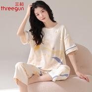 三槍（THREEGUN）睡衣女夏季純棉薄款短袖七分褲全棉家居服夏天可外穿時(shí)尚甜美套裝 62012 L 女(建議100-120斤)