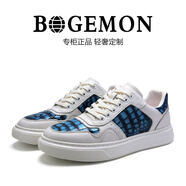 BOGEMON【輕奢名品 限量版】專柜款私人手工定制鱷魚紋男士休閑板鞋男鞋 白色 38 （標(biāo)準(zhǔn)歐碼皮鞋碼）