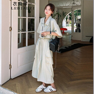 衣典零一（LEDIALYI）兩件套裝裙女夏季2024年新款高級(jí)感復(fù)古小個(gè)子連衣裙工裝半身裙子 淺綠色 S