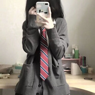 索宛亦（SUOWANYI）jk制服毛衣學(xué)院風(fēng)秋季穿搭針織開衫外套日系純色長袖上衣女款原創(chuàng) 三件套襯衫+開衫+條紋1領(lǐng)帶 M