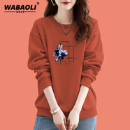 WABAOLI高端品牌 純棉圓領印花套頭長袖衛(wèi)衣女秋冬季款大碼韓版寬松顯瘦 橘紅色春秋款 L 建議體重110-120斤