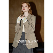 庫恩瑪維經(jīng)典復古卡其色西裝外套女款2024年早秋新款簡(jiǎn)約百搭西服K35965 卡其 S