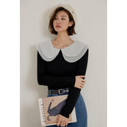 彌古撞色翻領(lǐng)針織衫t恤女長(cháng)袖2023新款秋冬打底衫上衣小眾設計感 嘉里學(xué)院（黑色） L
