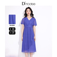 黛瑪詩(shī)顯瘦花裙子新款優(yōu)雅氣質(zhì)V領(lǐng)收腰連衣裙女荷葉邊網(wǎng)紗裙 紫色 M