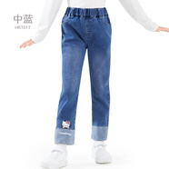 Hello Kitty凱蒂貓女童牛仔褲兒童褲子秋冬裝新款中大童春秋休閑長褲洋氣童裝 深藍(lán)色 130