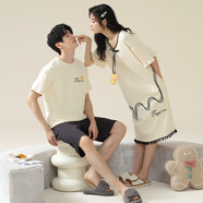 黛姿馨2套價(jià) 情侶睡衣夏季卡通可愛(ài)純棉睡裙女夏薄款家居服男士短袖套裝 JS8915 M 女+男XL
