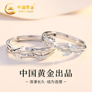 中國黃金連理枝情侶戒指求婚純銀對戒表白七夕情人節(jié)禮物送女友老婆生日 連理枝情侶戒指-男單戒