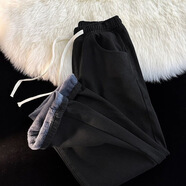 璽物牛仔褲子男秋冬季加絨保暖直筒闊腿休閑運動(dòng)闊腿長(cháng)褲棉褲工作男褲 加絨純色牛仔褲【黑色】 3XL -建議160-180斤左右