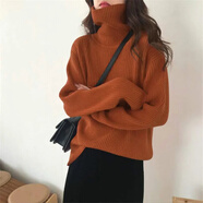 新款高領(lǐng)毛衣女秋冬加厚慵懶風寬松套頭坑條洋氣毛衣外穿內(nèi)搭打底 焦糖色 均碼［85-160］