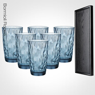 BORMIOLI ROCCO 波米歐利意大利進(jìn)口玻璃杯家用喝水杯子果汁飲料杯6杯加茶盤(pán)套裝 藍色470ml6只+茶盤(pán)