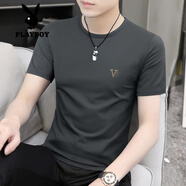 花花公子（PLAYBOY）冰絲速干短袖T恤男士2025夏季新款休閑半袖上衣透氣男裝衣服潮 深灰色雙v-短袖 4XL