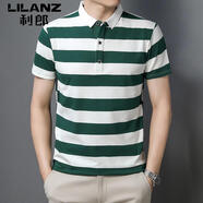 利郎短袖條紋polo·衫男士夏季薄款潮牌寬松休閑夏天透氣純·棉t恤 T01墨綠 M