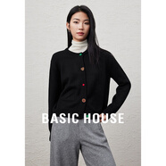 Basic House/百家好綿羊毛彩扣針織毛衣小個(gè)子秋冬新款開衫外套女 黑色 S