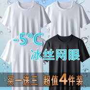叄南冰絲短袖t恤男春夏季大碼加肥寬松網(wǎng)眼透氣速干短袖體恤打底衫 白色+白色+白色+黑色【四件】 XL
