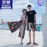 羅蒙（ROMON）三亞海邊蜜月度假旅游沙灘情侶夏裝一男一女套裝裙子短袖短褲衣服 6659# 女S
