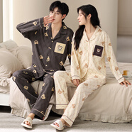 迪莉雅純棉情侶睡衣女秋季長(cháng)袖長(cháng)褲休閑翻領(lǐng)男士睡衣冬可外穿家居服春天 T967 M 女（建議80-100斤）