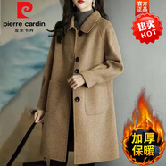 皮爾卡丹（pierre cardin）2025冬季新款中長款加厚毛呢外套女大尺碼mm寬松高貴時尚呢子大衣 卡其色 2XL 140-160斤