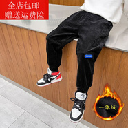 沁悅（QINYUE）3-14歲小孩子穿的女童褲子春秋外穿加絨2021新款兒童運動(dòng)褲子女中 黑色 拼接 燈芯絨 冬季一體絨 130 建議身高120cm左右穿