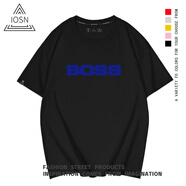 iosn周星馳同款BOSS英文香港電影咖喱辣椒棉短袖T恤男女情侶衣服 220克重磅  黑色1 BOSS英文 3XL 185-190cm/180-200斤
