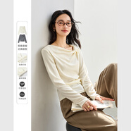 梵希蔓復古設計感打結領(lǐng)長(cháng)袖T恤女2025年春季新款修身顯瘦打底衫 M9888 奶油杏 S