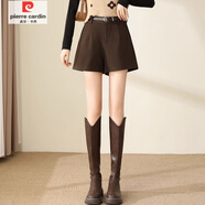 皮爾卡丹（pierre cardin）毛呢西裝短褲女2026秋冬季新款外穿配靴子高腰顯瘦寬松a字闊腿褲 咖色【配腰帶】 S (建議95斤以下)
