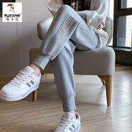 啄木鳥(niǎo)運動(dòng)褲女褲子寬松束腳哈倫褲的秋冬款灰色休閑百搭長(cháng)褲加絨衛褲 灰色【春秋款】 2XL 建議131-155斤