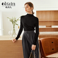 Olrain歐芮兒半高領(lǐng)莫代爾長(cháng)袖T恤女裝春冬修身絲滑打底衫內搭女 黑色 L