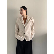 知筆墨春款新品原生無(wú)染色長(cháng)絨棉上衣 短款小西裝牛仔外套 麻白色 M