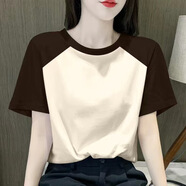 詩(shī)婭達(dá)短袖t恤女設(shè)計(jì)感小眾上衣拼接2025夏季新款女裝休閑體恤潮ins 杏色咖啡袖【無(wú)圖案】 3XL建議140-155斤