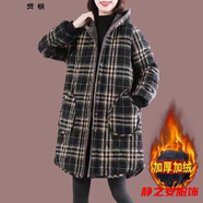 瑪菲萱冬裝棉衣棉服女中長款韓版寬松秋冬季外套棉襖冬季新款復(fù)古棉麻格 黑格【加絨加厚】 2XL 【建議105-120斤】
