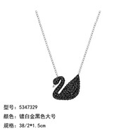 QUAMER金店款大小漸變香檳天鵝項鏈世奇輕奢水晶吊墜鎖骨鏈女友 鍍白金鏈子黑天鵝(大)