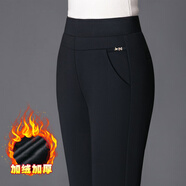 黛姿茹直筒休閑褲子女春季2026新款女士松緊腰媽媽大碼褲裝中年女褲 黑色[松緊款]/加絨款 加絨 XL (29)【105-115斤】