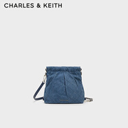 CHARLES&KEITH迷你菱格流浪包單肩斜挎雙肩包包女包生日禮物CK2-60782390 Denim Blue深牛仔藍(lán)色 S