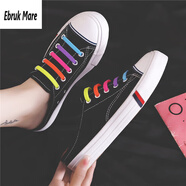 森馬男鞋休閑鞋帆布半拖鞋無(wú)后跟懶人秋季布鞋中性鞋子一腳蹬涼拖鞋 懶人拖鞋 黑色 女35