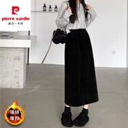 皮爾卡丹秋冬配毛·衣雪尼爾半身裙后開(kāi)叉一步直筒裙松緊腰燈芯絨包臀半裙 黑色【秋冬季/加絨加厚款】 M 【建議80-100斤】