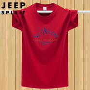 JEEP SPIRIT高檔短袖夏季男款t恤純棉圓領(lǐng)半袖上衣寬松加肥大碼胖子潮流印花 紅色 /山峰 XL 【135-150斤】