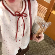 皓娥 韓系軟糯短款毛衣外套女春秋系帶蝴蝶結(jié)撞色針織開衫上衣設計感 白色均碼