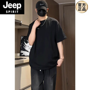 JEEP SPIRIT純白色美式重磅t恤男潮小領(lǐng)口精梳純棉短袖三本針加厚打底七分袖 黑色升級(jí)版 L