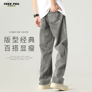 Foss Phil牛仔褲子男夏季百搭顯瘦寬松直筒百搭潮流闊腿美式休閑褲煙灰2XL