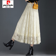 皮爾卡丹（pierre cardin）2025新款蕾絲半身裙女春秋過膝長(zhǎng)裙冬高腰百褶氣質(zhì)打底裙a字裙子 杏色 XNY9035 均碼 (適合90-150斤左右)