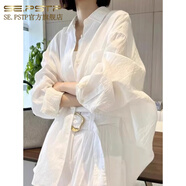夏典素訂女王（SE.PSTP）寬松白色棉麻長(cháng)袖防曬襯衫女春夏外搭開(kāi)衫感亞麻襯衣韓版上衣 白色高檔輕奢品牌 L 高檔輕奢品牌