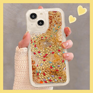 迅炫彩鉆蛇適用opporeno12手機殼reno11新款10pro+流沙殼5k男4se3女款8r17情侶7reno6oppor17oppok9s保 金色流沙殼-LS彩鉆蛇 OPPO Reno 11