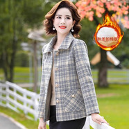 恰凡（QIAFAN）中老年女裝2025新款媽媽裝秋裝外套中年時(shí)尚洋氣春秋夾克格子衣服   米灰色（加棉款） 2XL 建議115-125斤