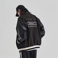 PCLP環(huán)球字母拼皮袖棒球服國潮牌春秋季美式夾克外套男 黑色黑袖（夾棉款） S
