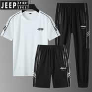JEEP SPIRIT吉普男士休閑運動(dòng)套裝夏季新款大碼冰絲速干圓領(lǐng)短袖T恤三件套 JP818白色冰絲三件套 L