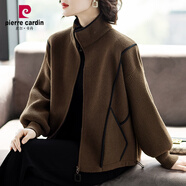 皮爾卡丹（pierre cardin）春秋短款大I碼時(shí)尚40歲50外套中老年女媽I媽秋裝洋氣2024新款上衣 咖色 2XL (建議130-145斤)